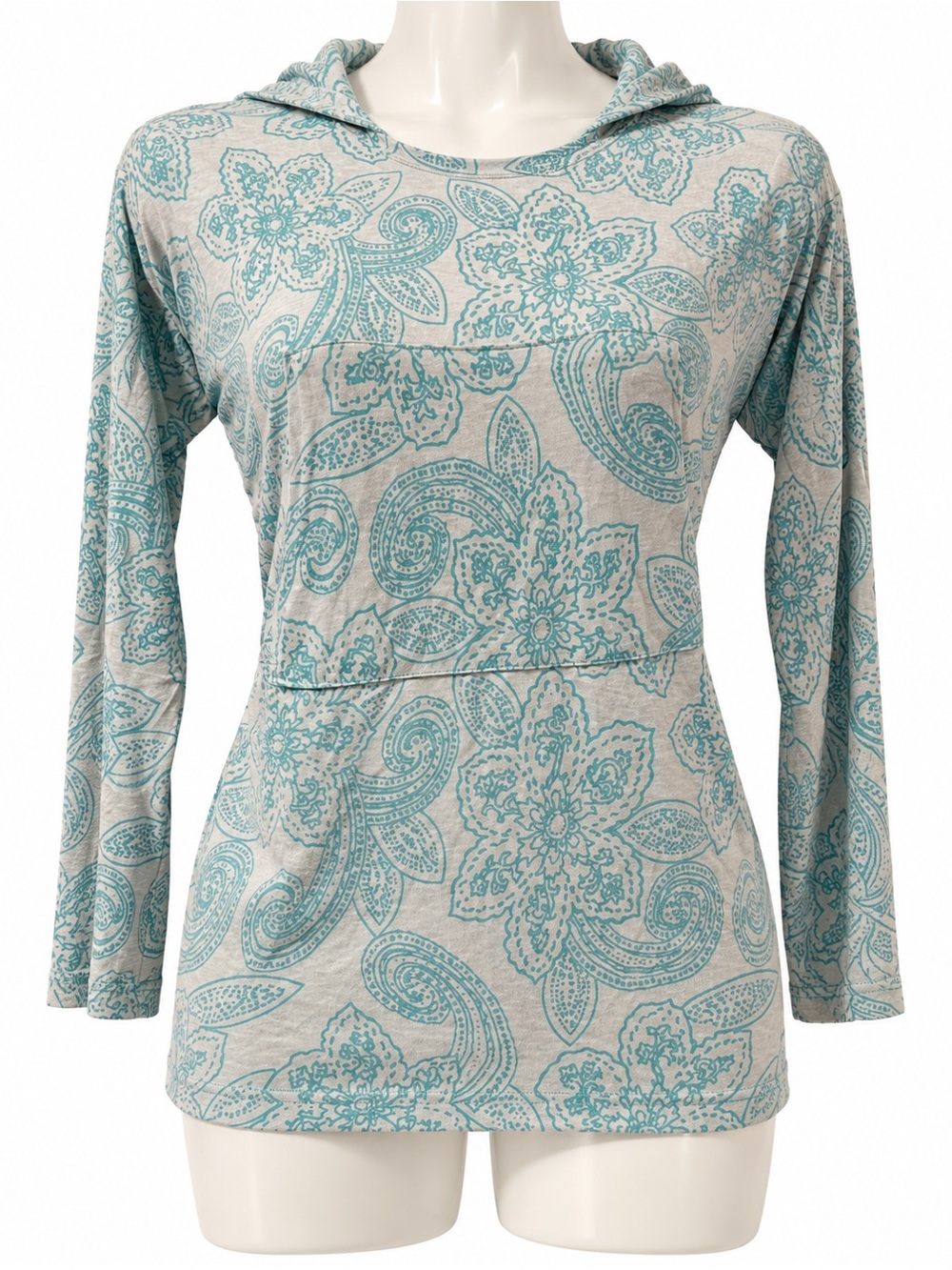 Cover Me Aqua Paisley Floral Hooded Tunic Top Size M